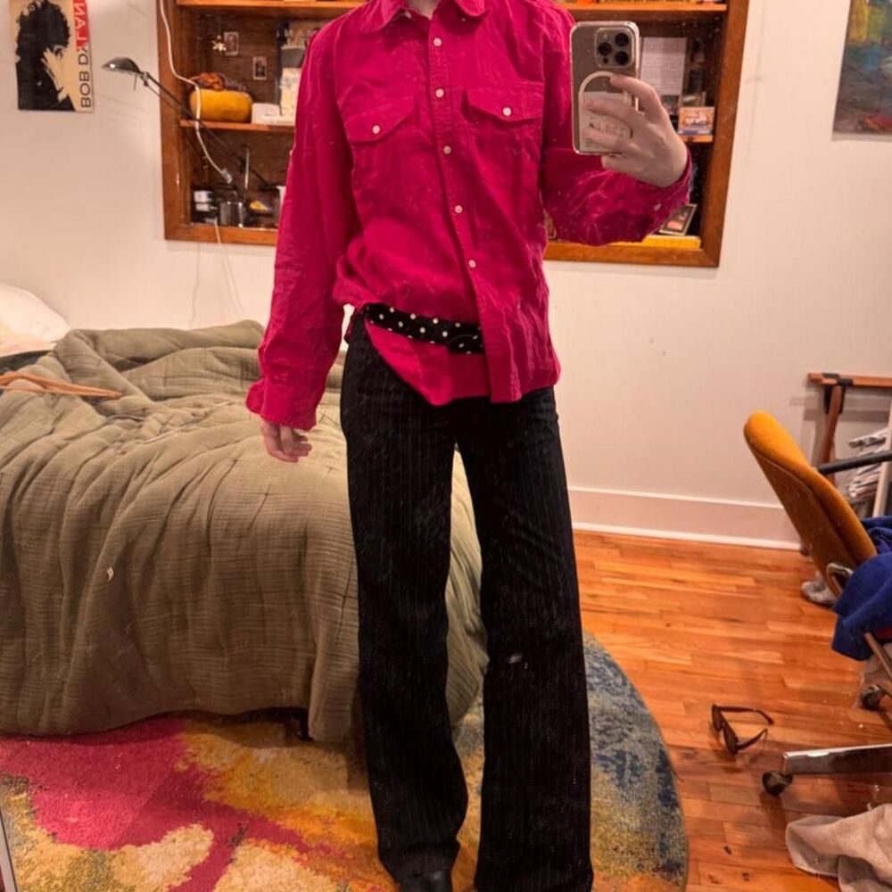 Ralph Lauren hot pink long sleeve 100% linen blouse